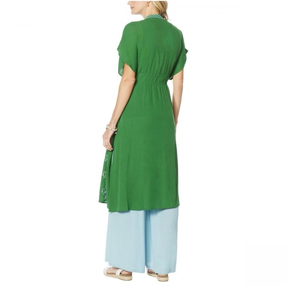 Curations Embroidered Gauze Kaftan Cover-Up Womens Size PXL Petite Green‎ - Picture 2 of 7